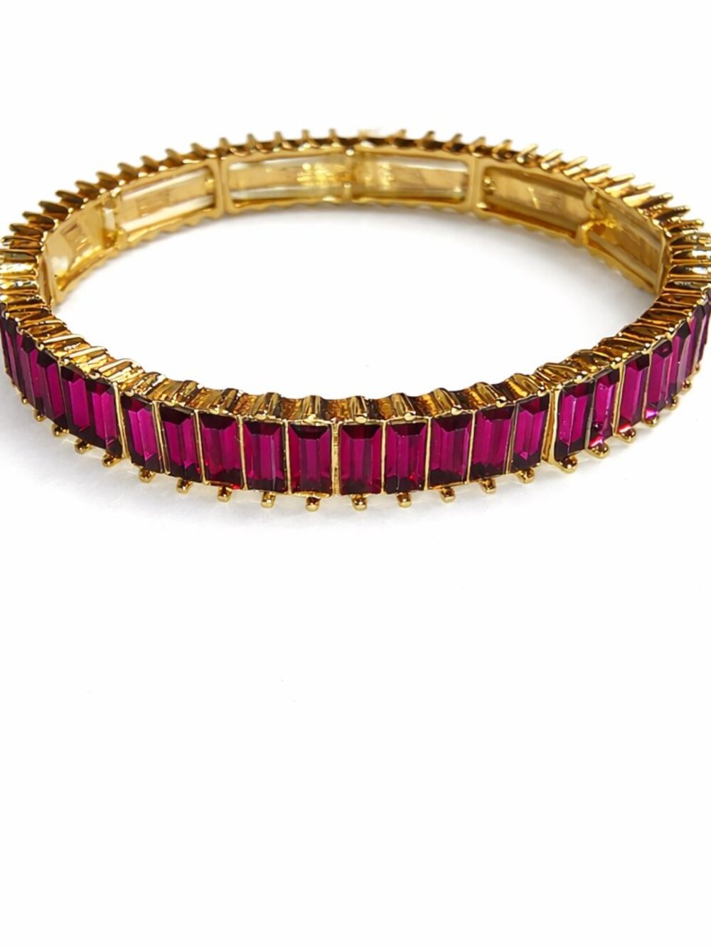 NWOT‎ Gold Tone Fuchsia Baguette Stretch Bracelet 8”